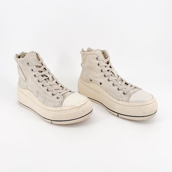 R13 Kurt High Top Platform Sneakers Size 8 Women's Beige Distressed Canvas - Picture 1 of 13